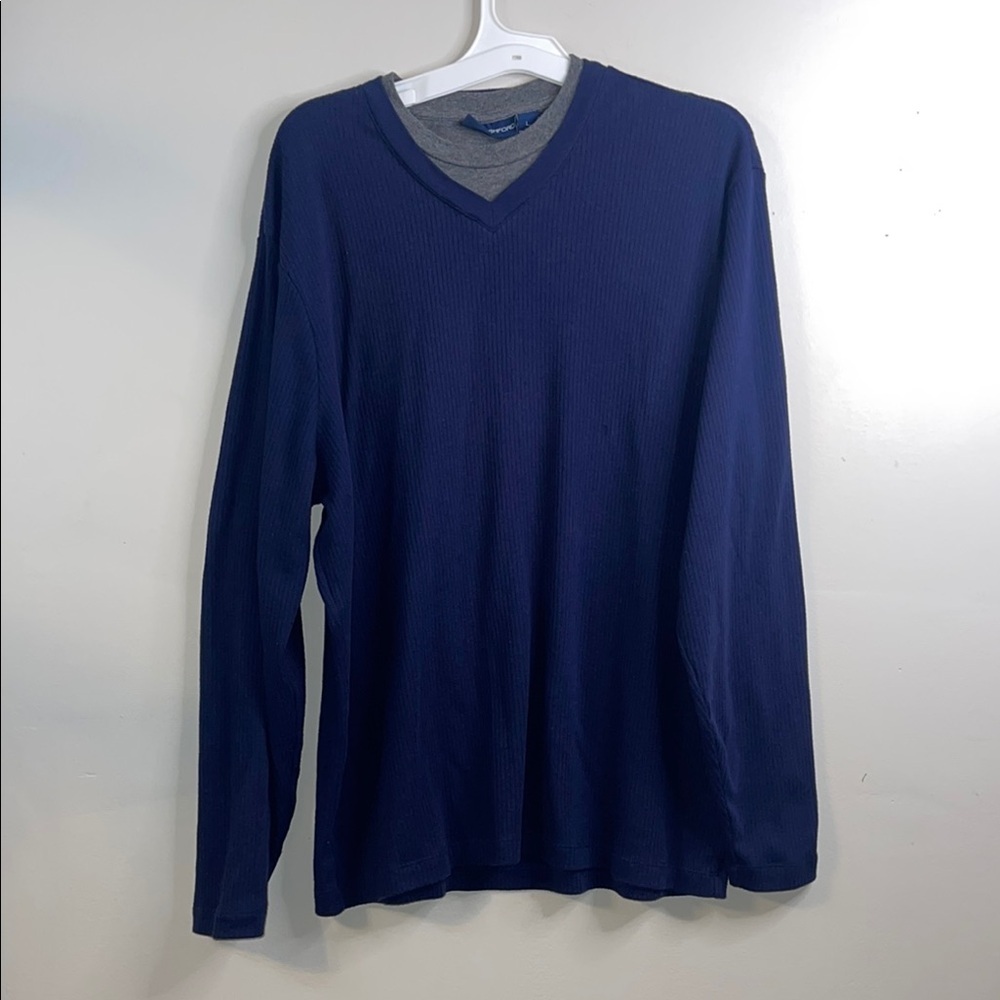 John Ashford Men’s Large Navy Blue Cotton Blend V-Neck Sweater #59